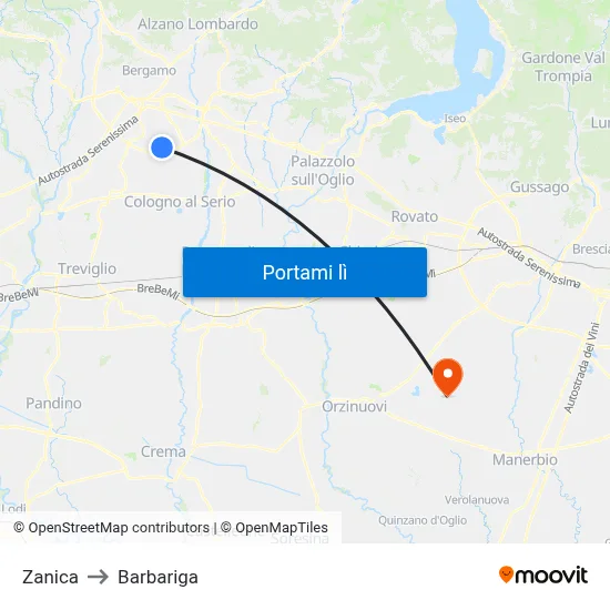 Zanica to Barbariga map