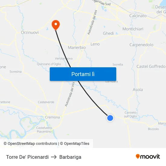 Torre De' Picenardi to Barbariga map