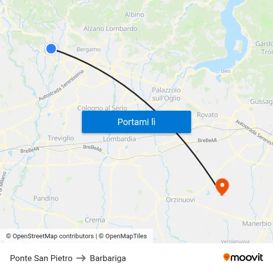 Ponte San Pietro to Barbariga map
