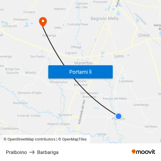 Pralboino to Barbariga map