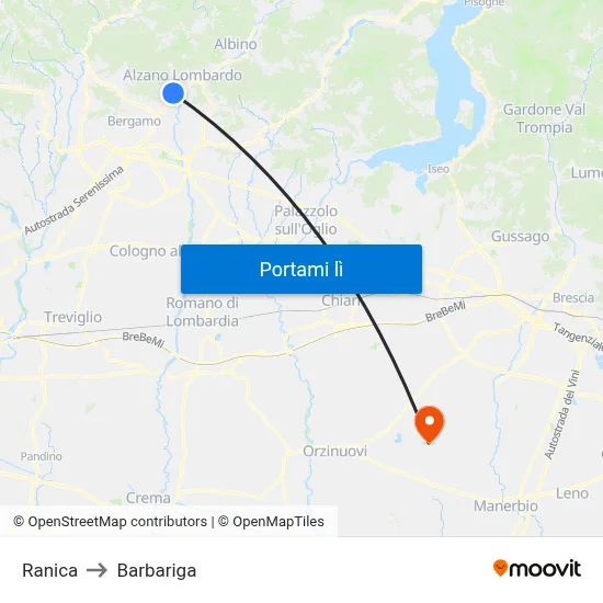 Ranica to Barbariga map