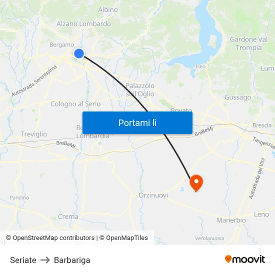 Seriate to Barbariga map