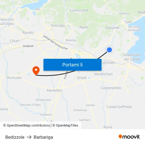 Bedizzole to Barbariga map
