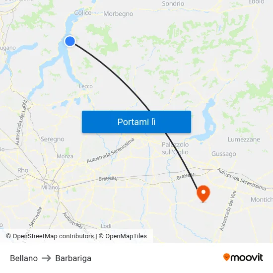 Bellano to Barbariga map