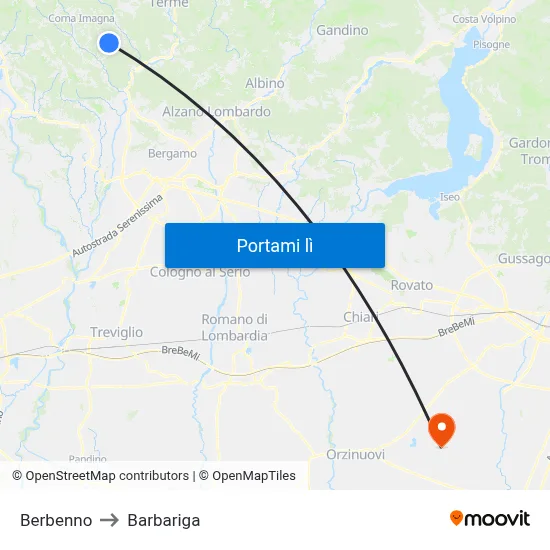 Berbenno to Barbariga map