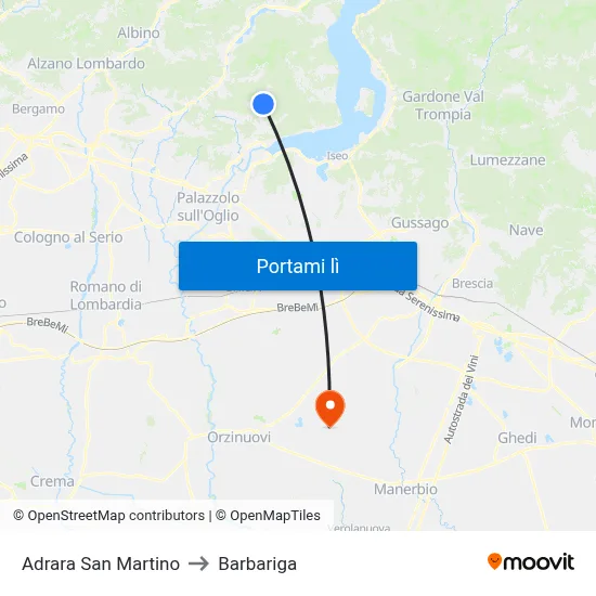 Adrara San Martino to Barbariga map