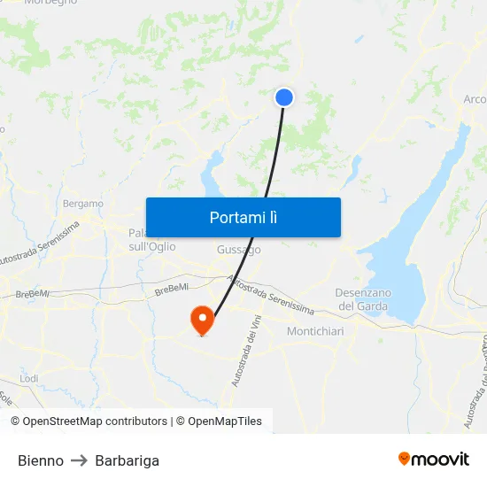 Bienno to Barbariga map