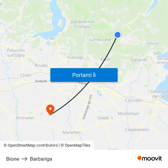 Bione to Barbariga map
