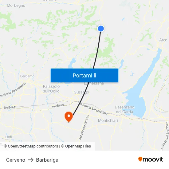 Cerveno to Barbariga map