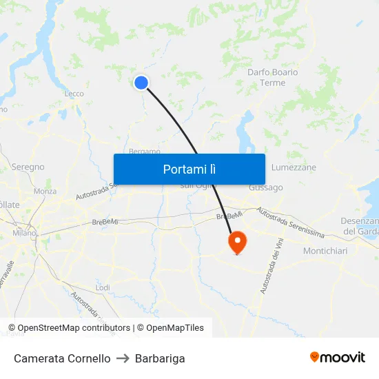 Camerata Cornello to Barbariga map