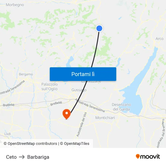 Ceto to Barbariga map