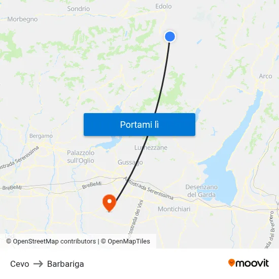 Cevo to Barbariga map