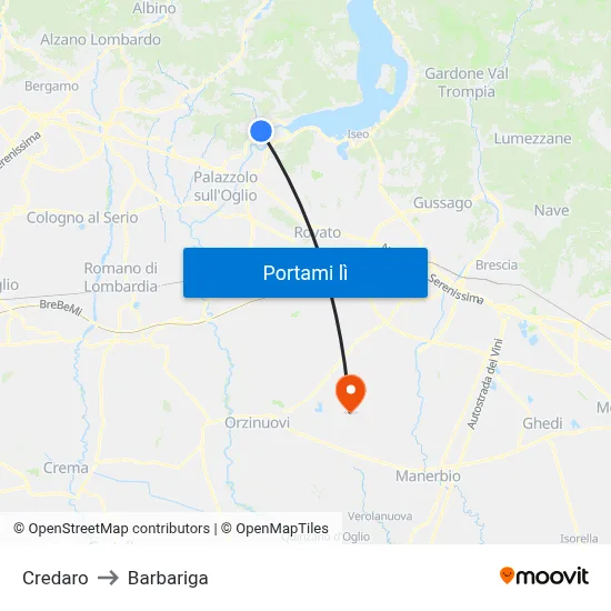 Credaro to Barbariga map