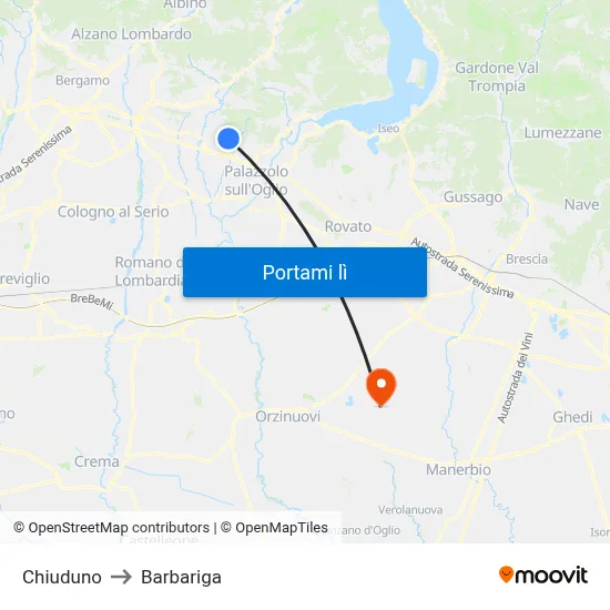 Chiuduno to Barbariga map
