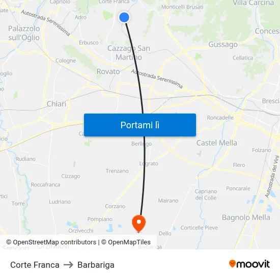 Corte Franca to Barbariga map