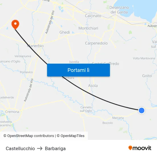 Castellucchio to Barbariga map