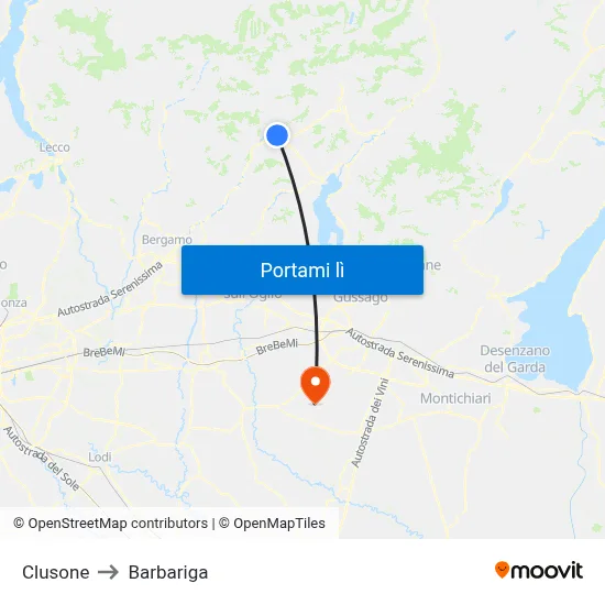 Clusone to Barbariga map