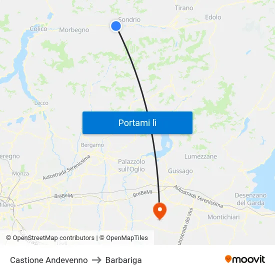 Castione Andevenno to Barbariga map