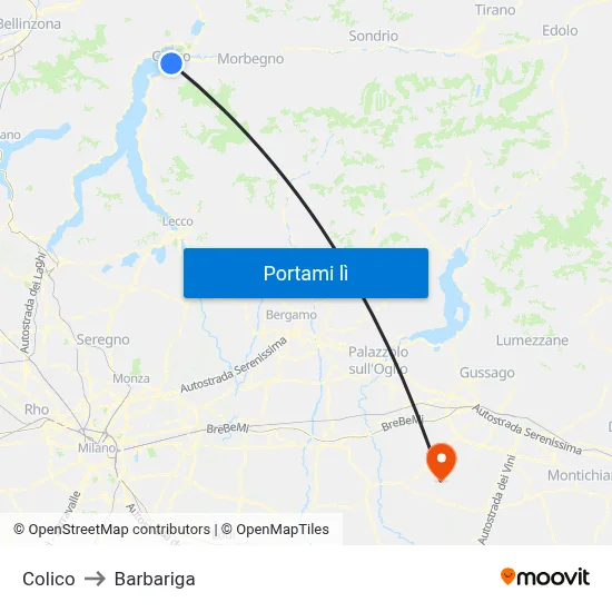 Colico to Barbariga map