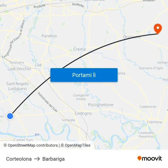 Corteolona to Barbariga map
