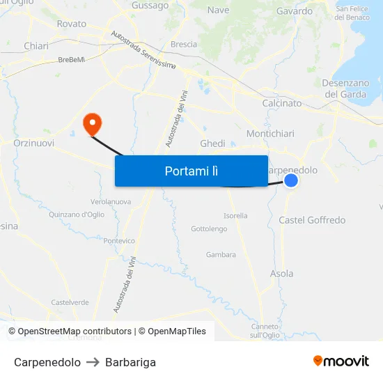 Carpenedolo to Barbariga map