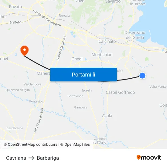 Cavriana to Barbariga map