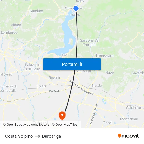 Costa Volpino to Barbariga map