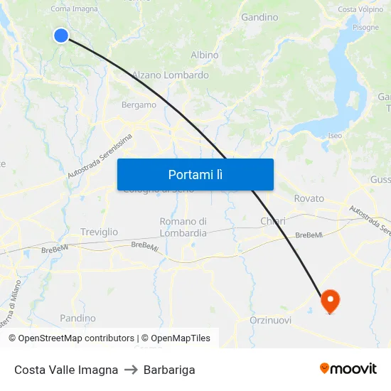 Costa Valle Imagna to Barbariga map