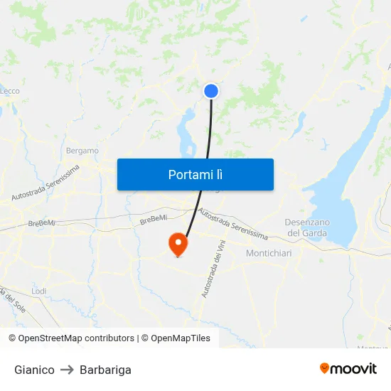 Gianico to Barbariga map