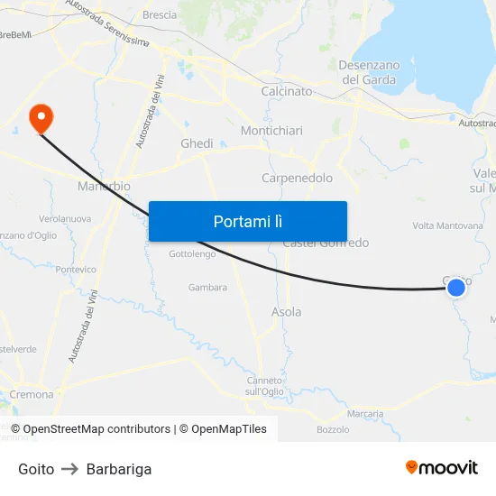 Goito to Barbariga map