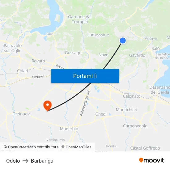 Odolo to Barbariga map