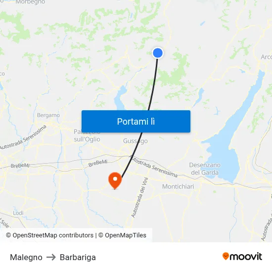 Malegno to Barbariga map