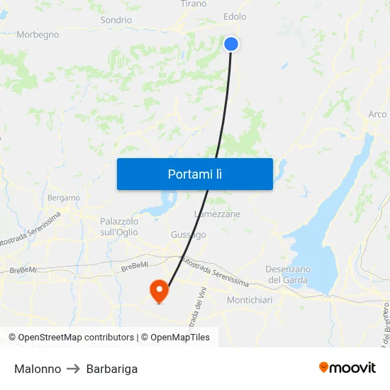 Malonno to Barbariga map