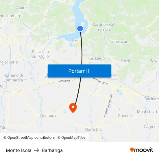 Monte Isola to Barbariga map