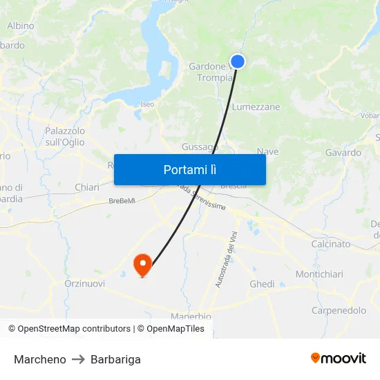 Marcheno to Barbariga map
