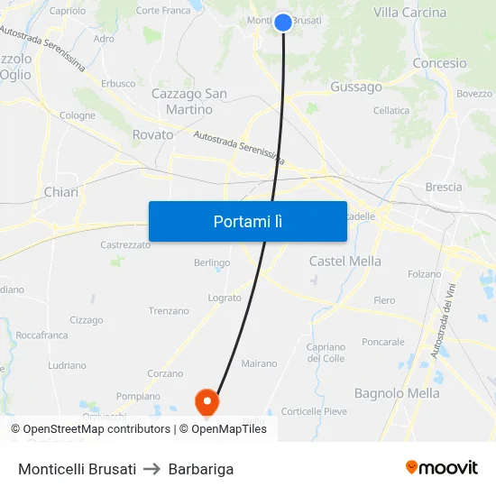 Monticelli Brusati to Barbariga map