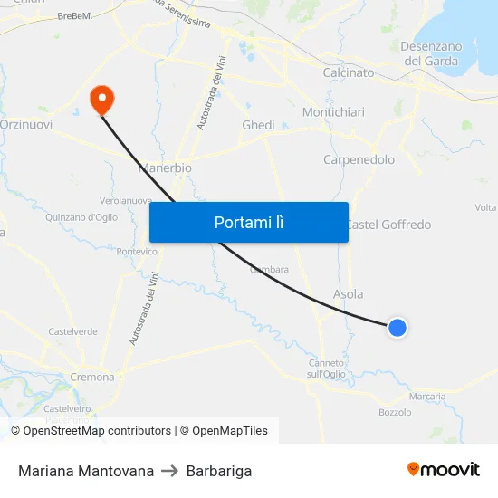 Mariana Mantovana to Barbariga map