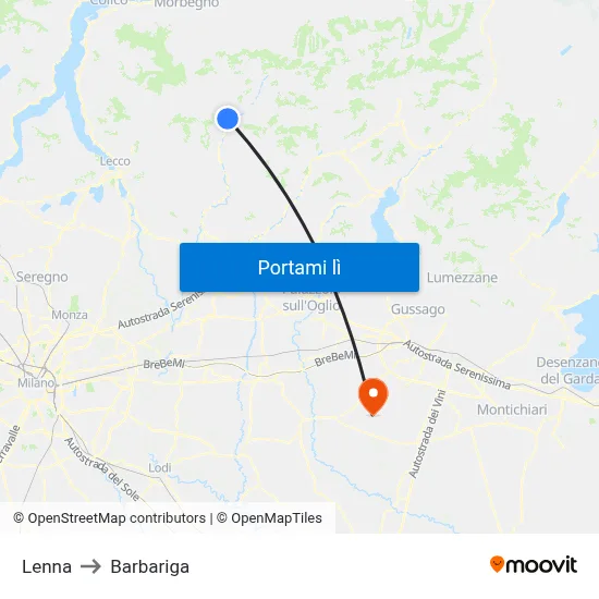 Lenna to Barbariga map