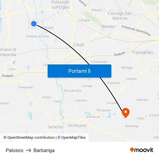Palosco to Barbariga map