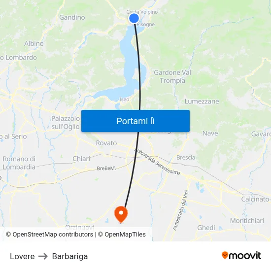 Lovere to Barbariga map