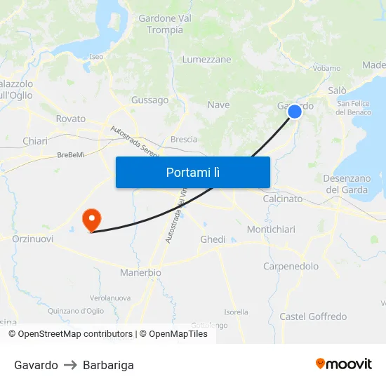 Gavardo to Barbariga map
