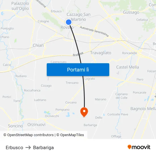 Erbusco to Barbariga map