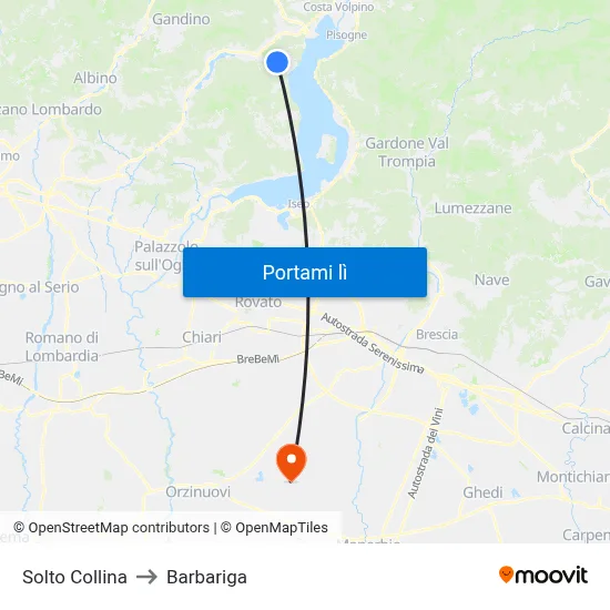 Solto Collina to Barbariga map