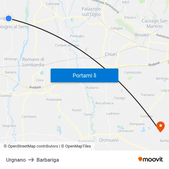 Urgnano to Barbariga map