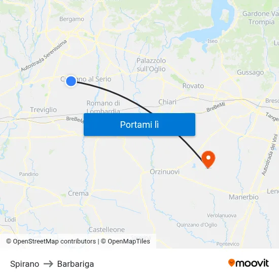 Spirano to Barbariga map