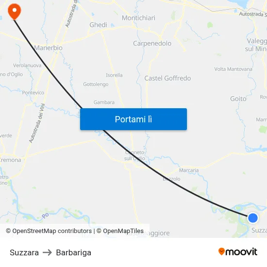 Suzzara to Barbariga map