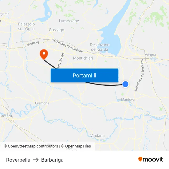 Roverbella to Barbariga map