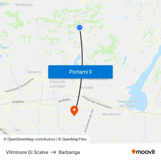 Vilminore Di Scalve to Barbariga map