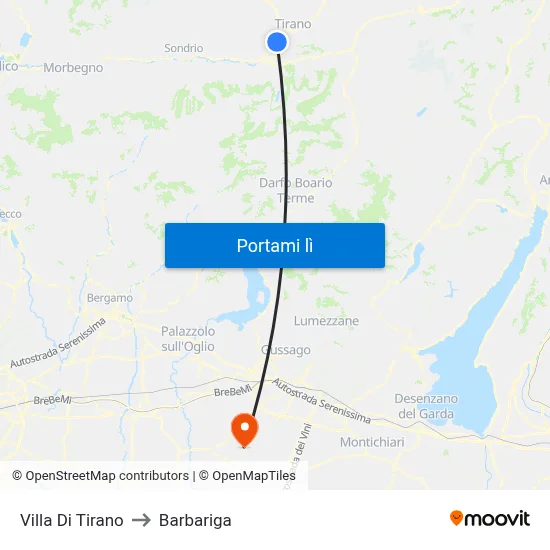 Villa Di Tirano to Barbariga map