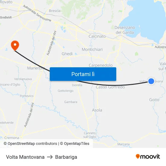 Volta Mantovana to Barbariga map